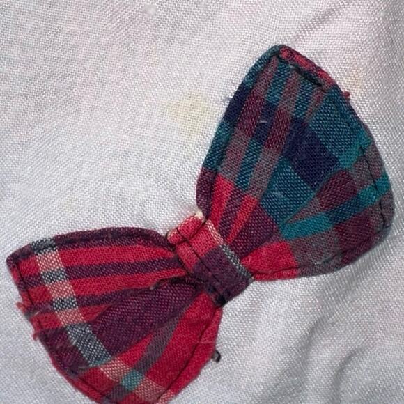 Cricket by the Creek Vintage White Button Down Blouse with Plaid Bows - Picture 6 of 6